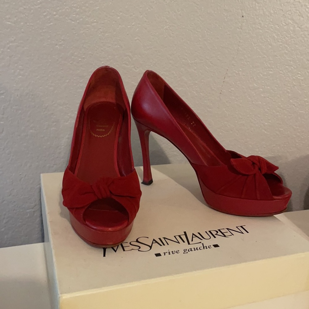 Yves saint Laurent YSL red platform peep toe heels